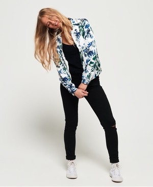 Superdry Super Luxe Print Bomber Női Kabát Fehér/Kék | PUGZE4392